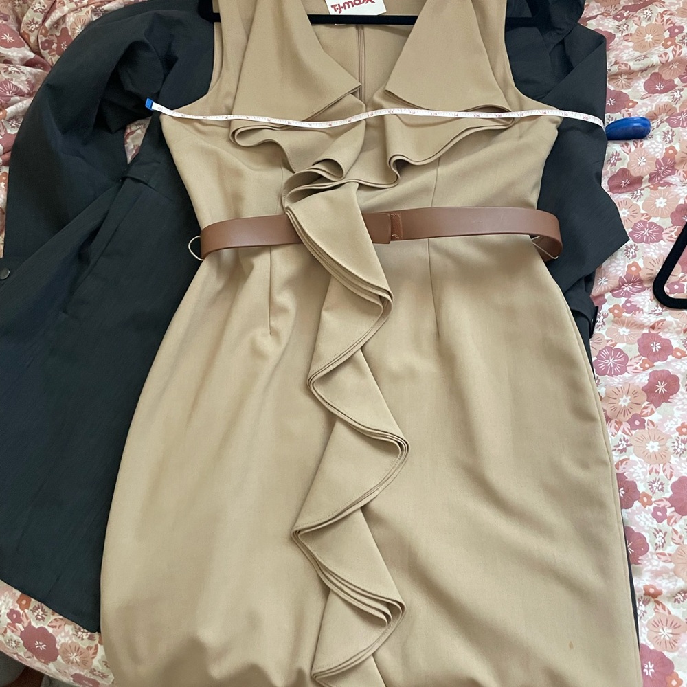 Calvin Klein Tan Ruffled Sheath Dress